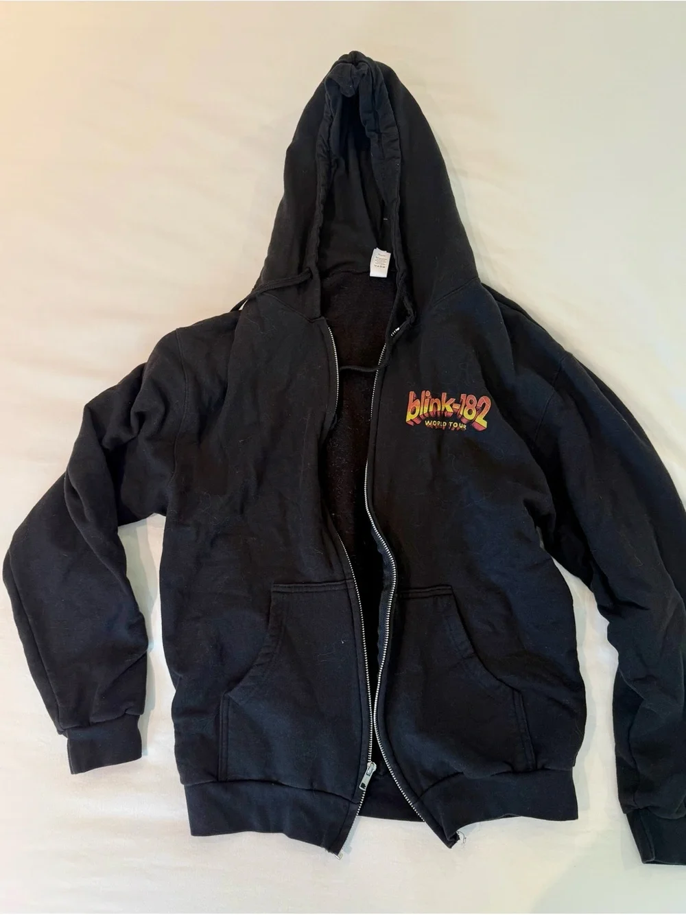 Blink-182 Black 2023-2014 World Tour Zip-Up Hoodie with Yellow/Red Logo - Picture 1 of 6
